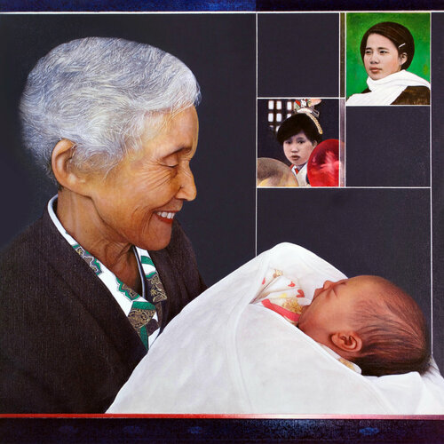 emerging life - まつげ 向かい, 親子 眠る - vie émergente van Daniel de Saint-Yon, Schilderij te koop op Singulart