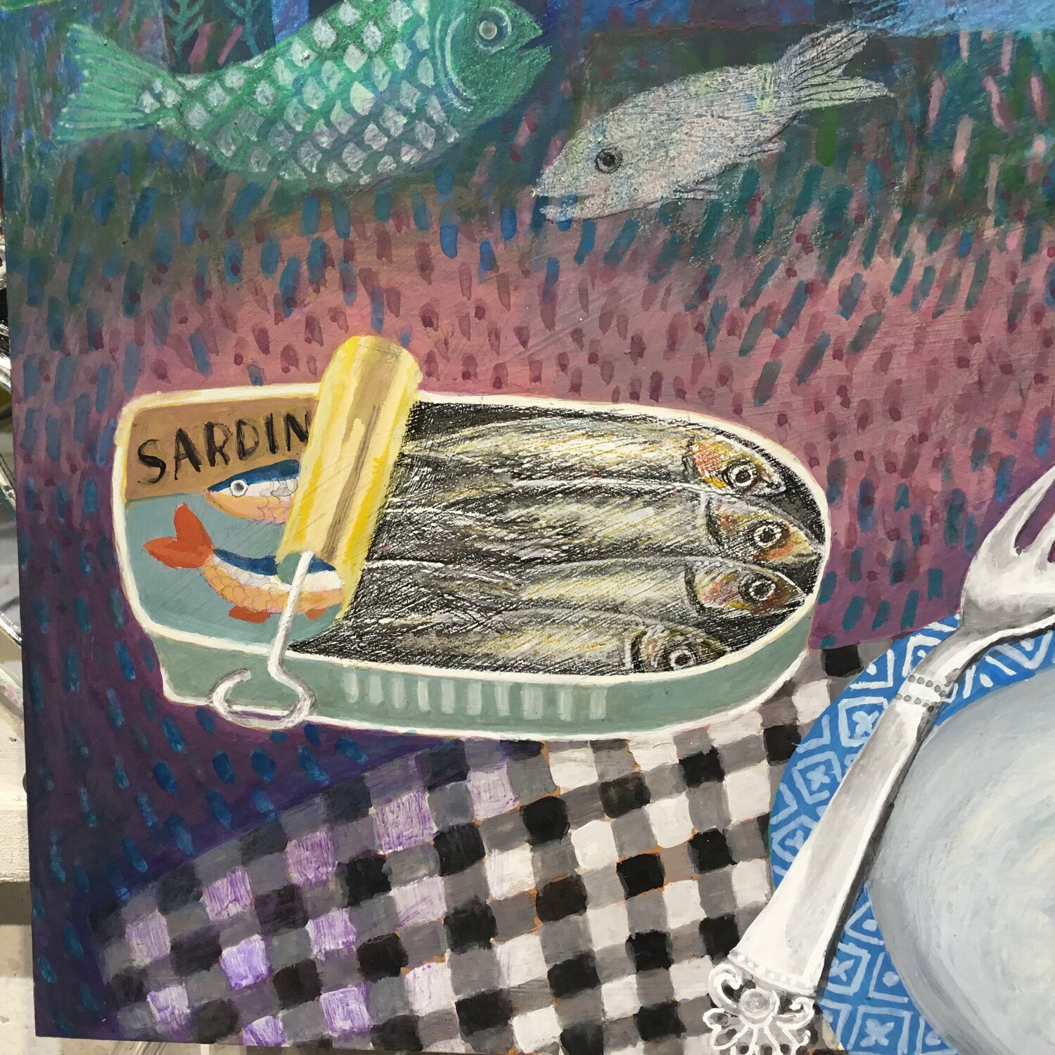 Song of breakfast sardines by Gertie Young (2022) Painting Acrylic