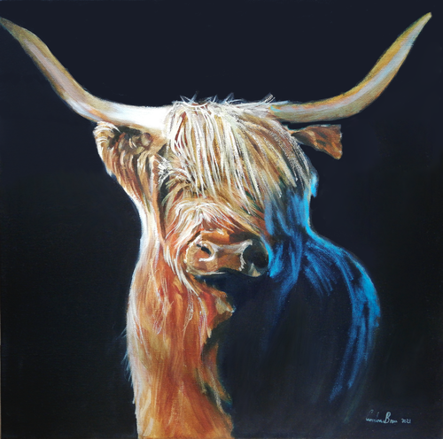 Highland cow painting, made in Scotland art di Gordon Bruce, Pittura in vendita su Singulart