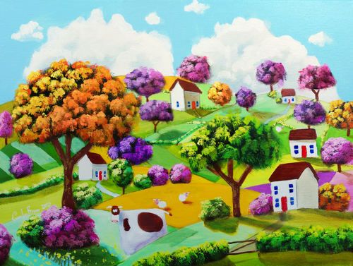 Cow folk art painting di Gordon Bruce, Pittura in vendita su Singulart
