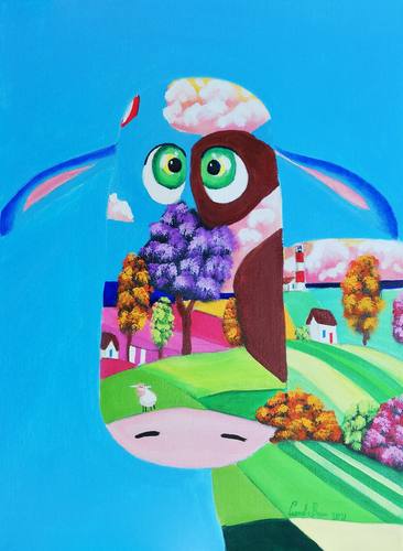 Cow face folk art painting di Gordon Bruce, Pittura in vendita su Singulart