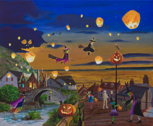 Halloween Town painting di Gordon Bruce, Pittura in vendita su Singulart