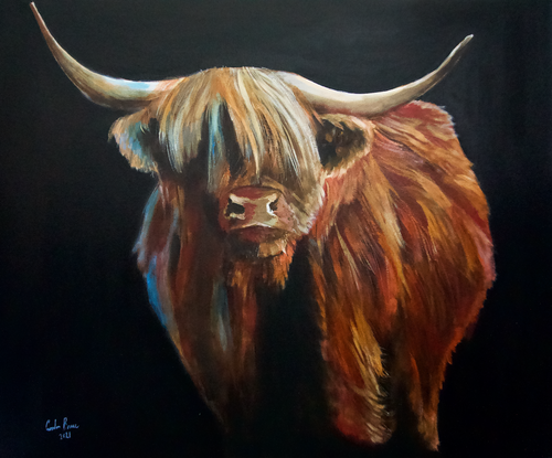 Highland cow painting, made in Scotland art par Gordon Bruce, Peinture en vente sur Singulart