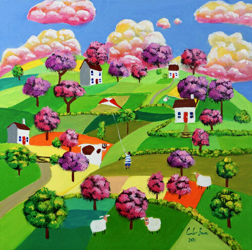 Heart of trees Naive art di Gordon Bruce, Pittura in vendita su Singulart