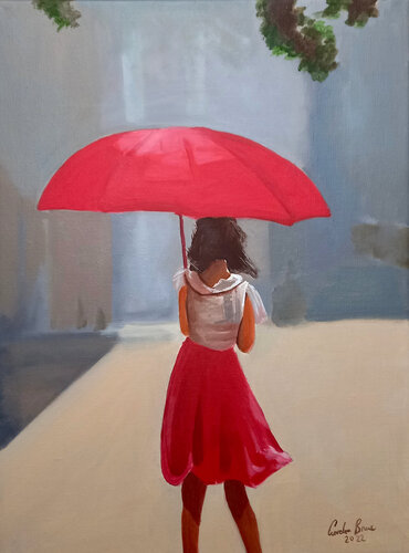 Girl with a red umbrella di Gordon Bruce, Pittura in vendita su Singulart