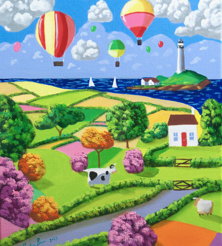 Naive art, folk art painting of a cow van Gordon Bruce, Schilderij te koop op Singulart