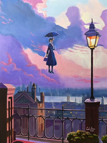 Mary Poppins Soaring Over London van Gordon Bruce, Schilderij te koop op Singulart