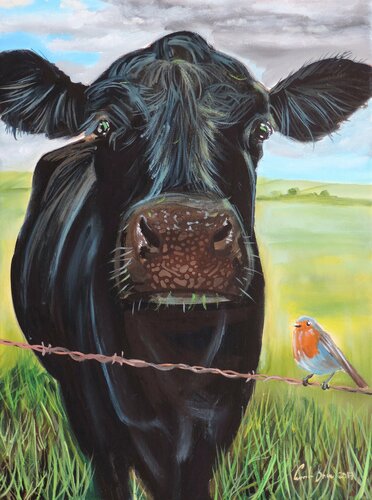 Cow and a robin 2017 van Gordon Bruce, Schilderij te koop op Singulart