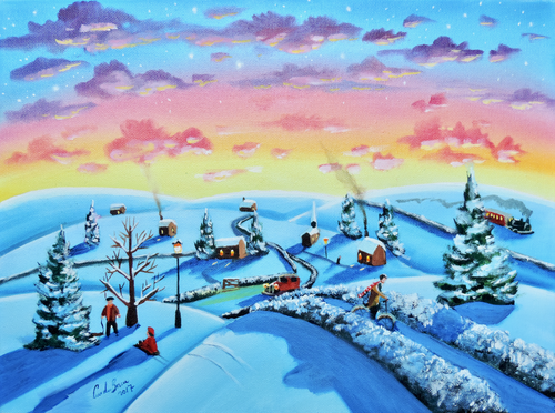 Winter town van Gordon Bruce, Schilderij te koop op Singulart