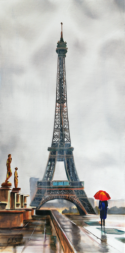 Rain at the Eiffel Tower par Gordon Bruce, Peinture en vente sur Singulart