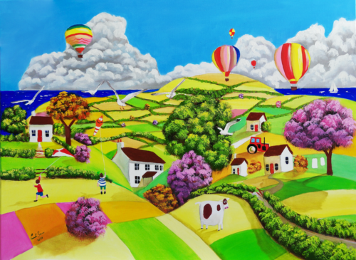 Flying kites van Gordon Bruce, Schilderij te koop op Singulart