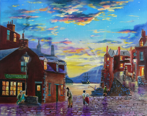 Harbour painting Crofter's Inn van Gordon Bruce, Schilderij te koop op Singulart
