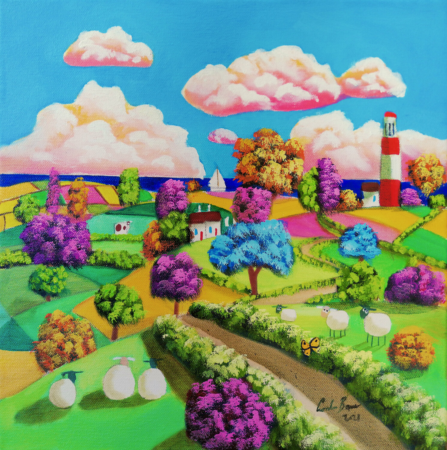 Folk art Lighthouse painting Gordon Bruce