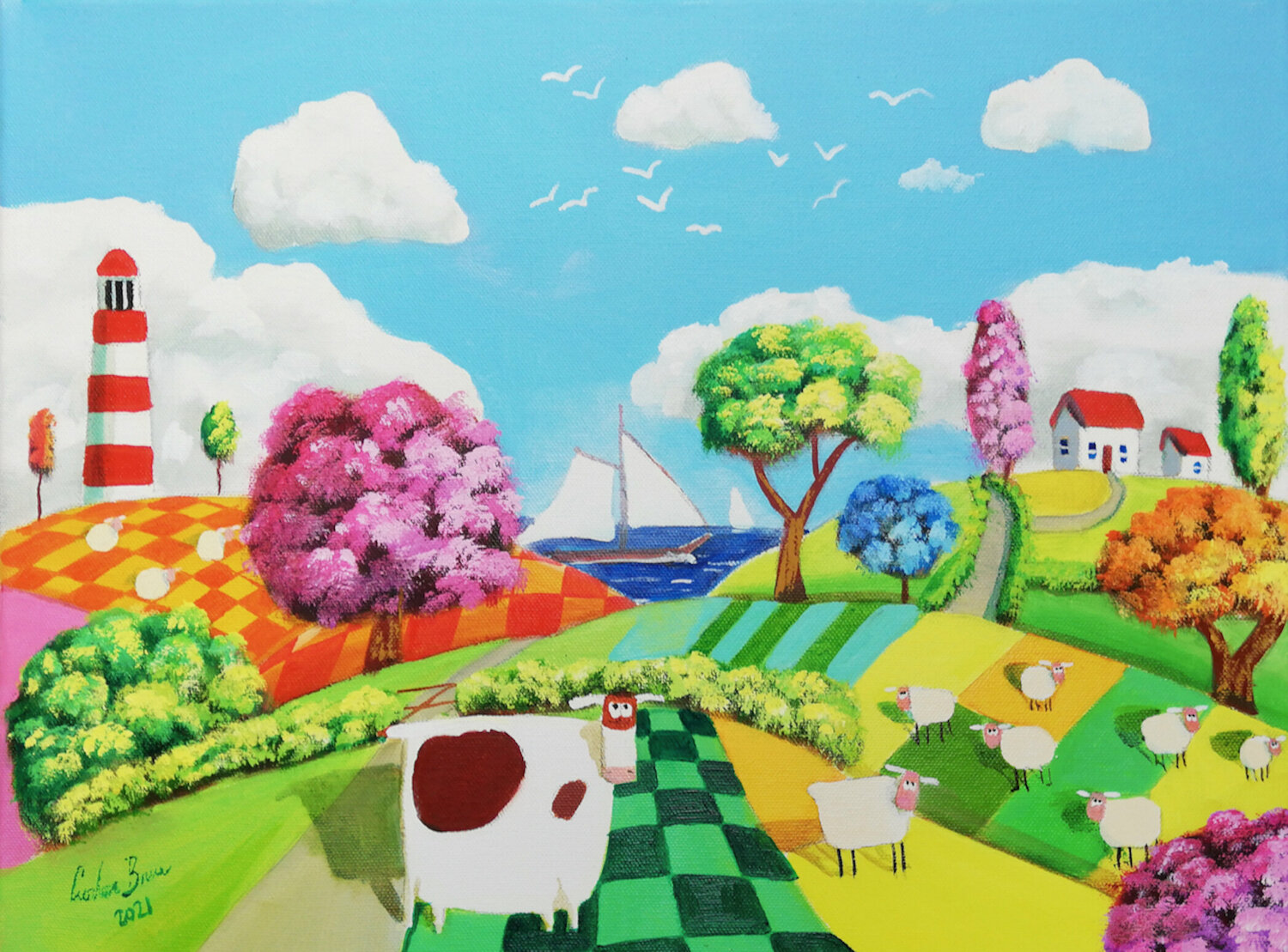 Cow sheep and a lighthouse Gordon Bruce