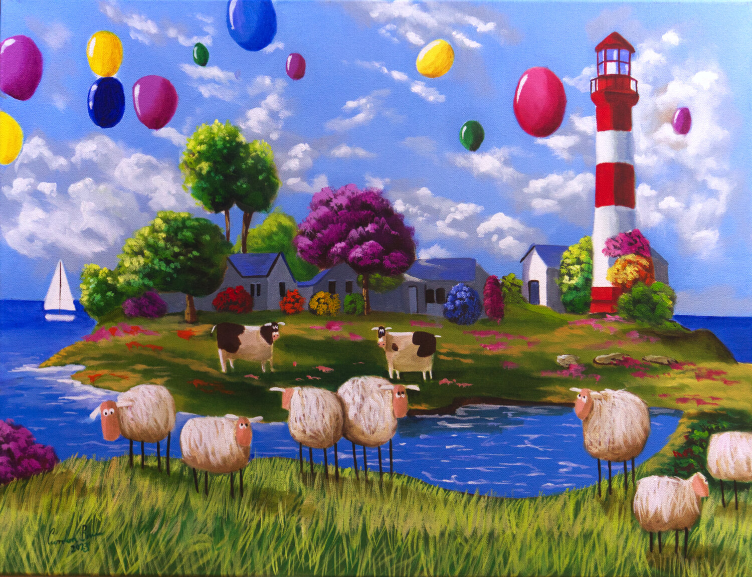 Happy sheep with balloons Gordon Bruce