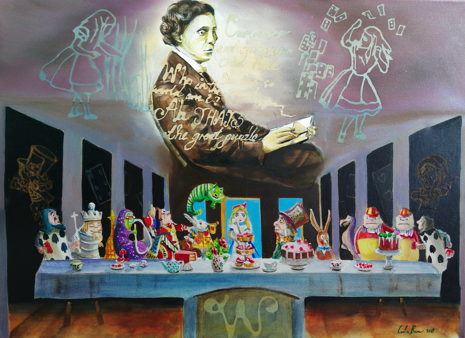 Alice in Wonderland "The Last Tea Party" Gordon Bruce Originalgemälde zu verkaufen