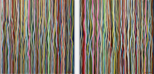 Groove to the Move Duo - 66cm square each - acrylic painting on canvas di George Hall, Pittura in vendita su Singulart