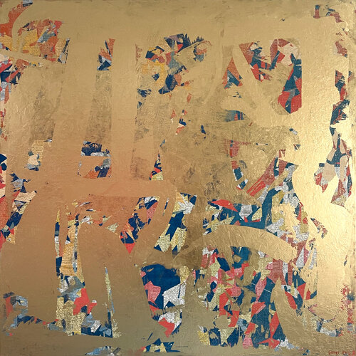 Wisdom - 127cm squ - mixed media on canvas di George Hall, Altri media in vendita su Singulart