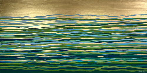 Green Current - 152 x 76 cm - metallic gold paint and acrylic on canvas di George Hall, Pittura in vendita su Singulart
