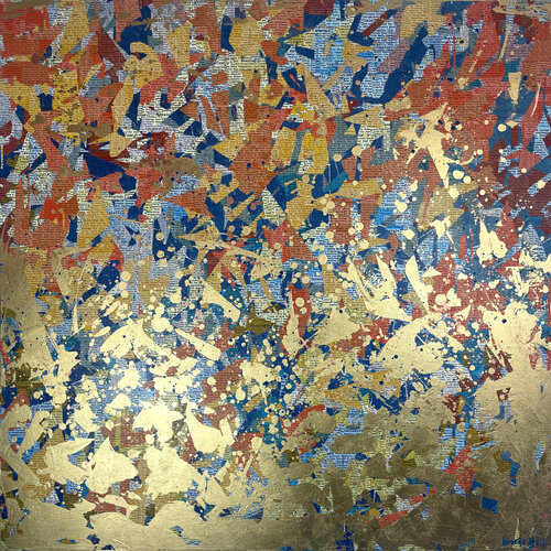 Wise News - 101cm squ - mixed media on canvas di George Hall, Altri media in vendita su Singulart