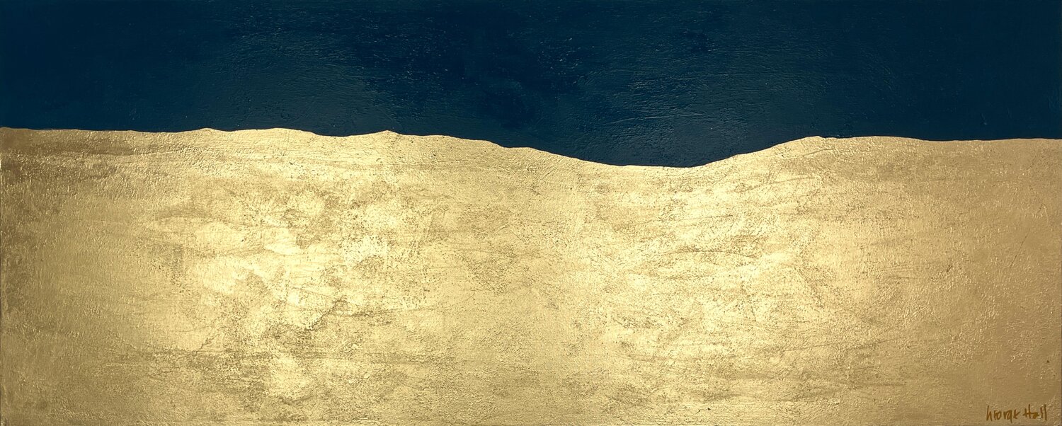 Wise Lands Three - 152 x 61 cm - metallic gold paint and acrylic on canvas George Hall Originalgemälde zu verkaufen