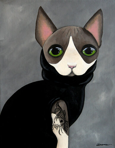 The Cat with the Fish Tattoo II van Ilaamen Pelshaw, Schilderij te koop op Singulart