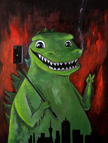 Godzilla's Trip to Japan by Ilaamen Pelshaw, 회화 for Sale on Singulart