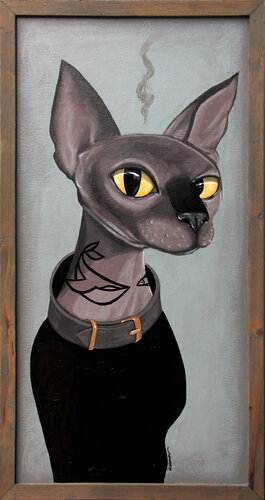 The Cat With the Whale Tattoo di Ilaamen Pelshaw, Pittura in vendita su Singulart