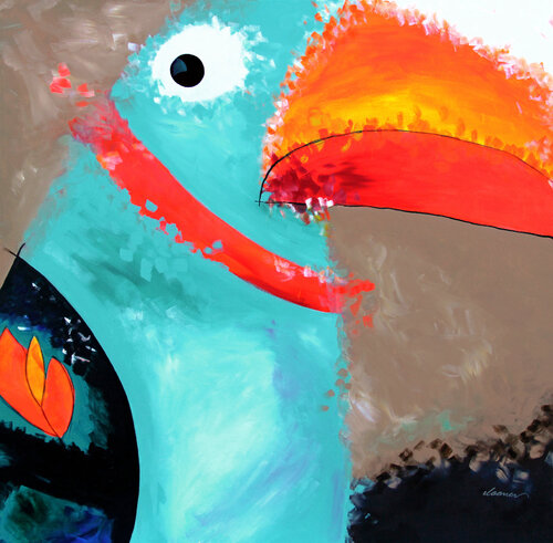 It wasn't me (Humberto the bird) van Ilaamen Pelshaw, Schilderij te koop op Singulart