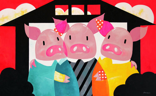 The three little pigs van Ilaamen Pelshaw, Schilderij te koop op Singulart