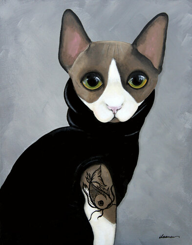 The Cat with the Fish Tattoo van Ilaamen Pelshaw, Schilderij te koop op Singulart