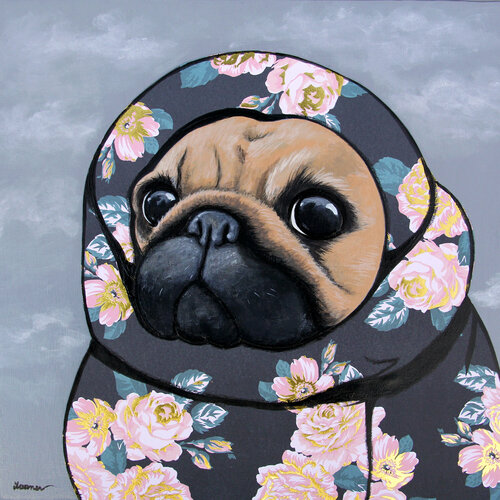 Pug in a Blanket van Ilaamen Pelshaw, Schilderij te koop op Singulart