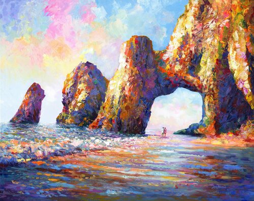 The Arch Of Cabo San Lucas, Beach painting di Leon Devenice, Pittura in vendita su Singulart