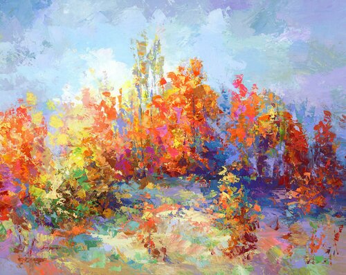 Semi Abstract Autumn Forest painting di Leon Devenice, Pittura in vendita su Singulart
