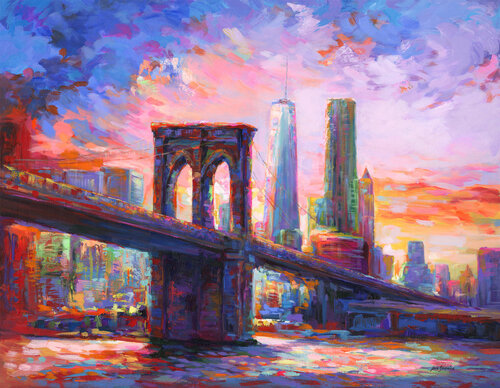 Brooklyn Bridge, New York City di Leon Devenice, Pittura in vendita su Singulart