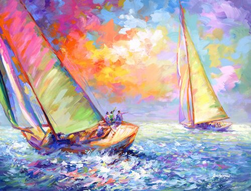 Sailboats van Leon Devenice, Schilderij te koop op Singulart