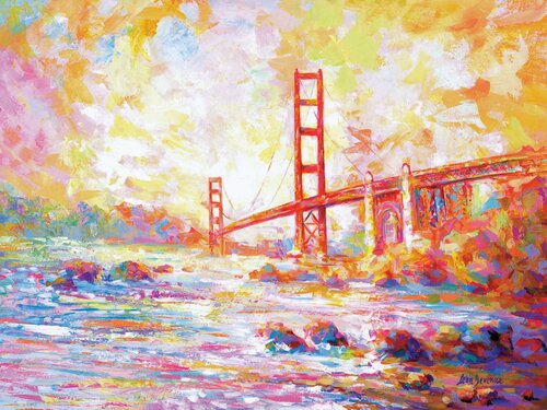 Painting of the Golden Gate Bridge , Marshall beach van Leon Devenice, Schilderij te koop op Singulart