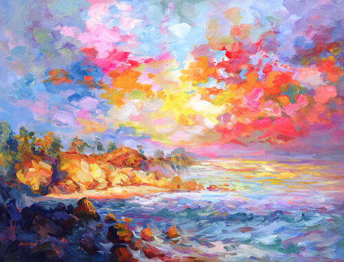 Colorful California Coast van Leon Devenice, Schilderij te koop op Singulart
