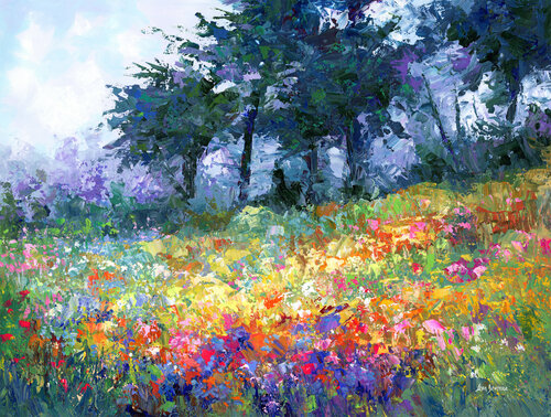 Colorful Meadow of Wildflowers van Leon Devenice, Schilderij te koop op Singulart