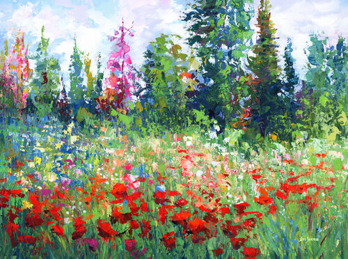 Blooming Wildflower Landscape van Leon Devenice, Schilderij te koop op Singulart