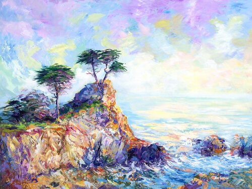 Lone Cypress in Pebble Beach, California di Leon Devenice, Pittura in vendita su Singulart