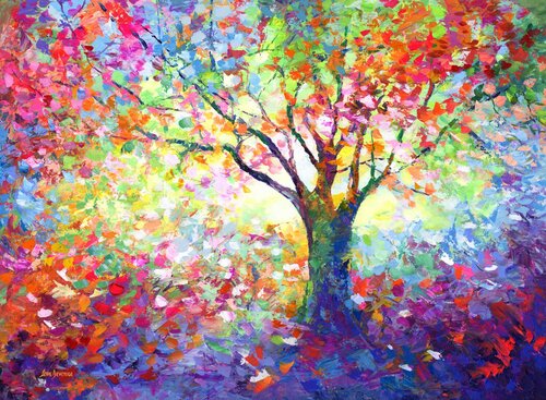 Tree of Life colorful painting, Abstract tree di Leon Devenice, Pittura in vendita su Singulart