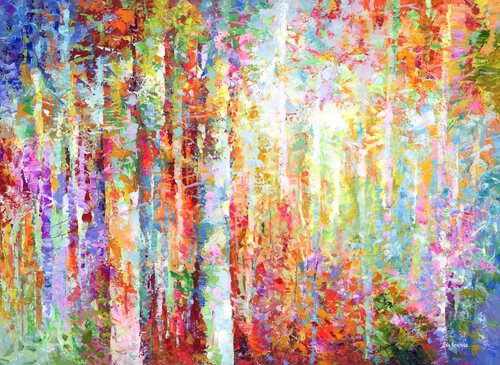 Abstract Birch Tree Painting van Leon Devenice, Schilderij te koop op Singulart