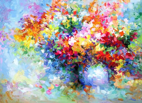 Summer Love, Abstract flower painting van Leon Devenice, Schilderij te koop op Singulart