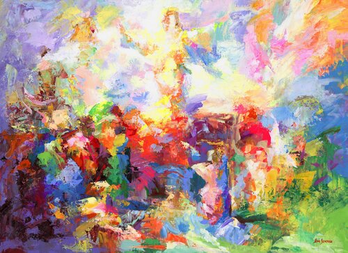 Rising Again II, Jesus Christ Abstract Painting van Leon Devenice, Schilderij te koop op Singulart