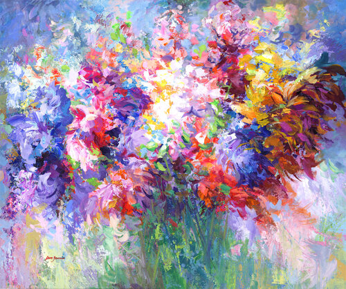 Colorful Abstract Flowers di Leon Devenice, Pittura in vendita su Singulart