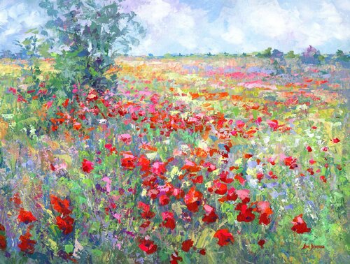 Tuscan Wildflower Field, Poppies Leon Devenice