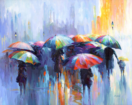 Memories Beneath the Rain's Kiss di Leon Devenice, Pittura in vendita su Singulart