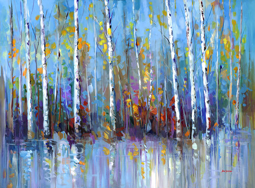 Colorful Birch Trees di Leon Devenice, Pittura in vendita su Singulart