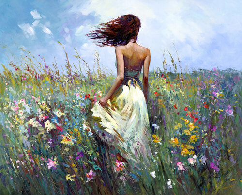 Colorful Wildflowers in Bloom van Leon Devenice, Schilderij te koop op Singulart